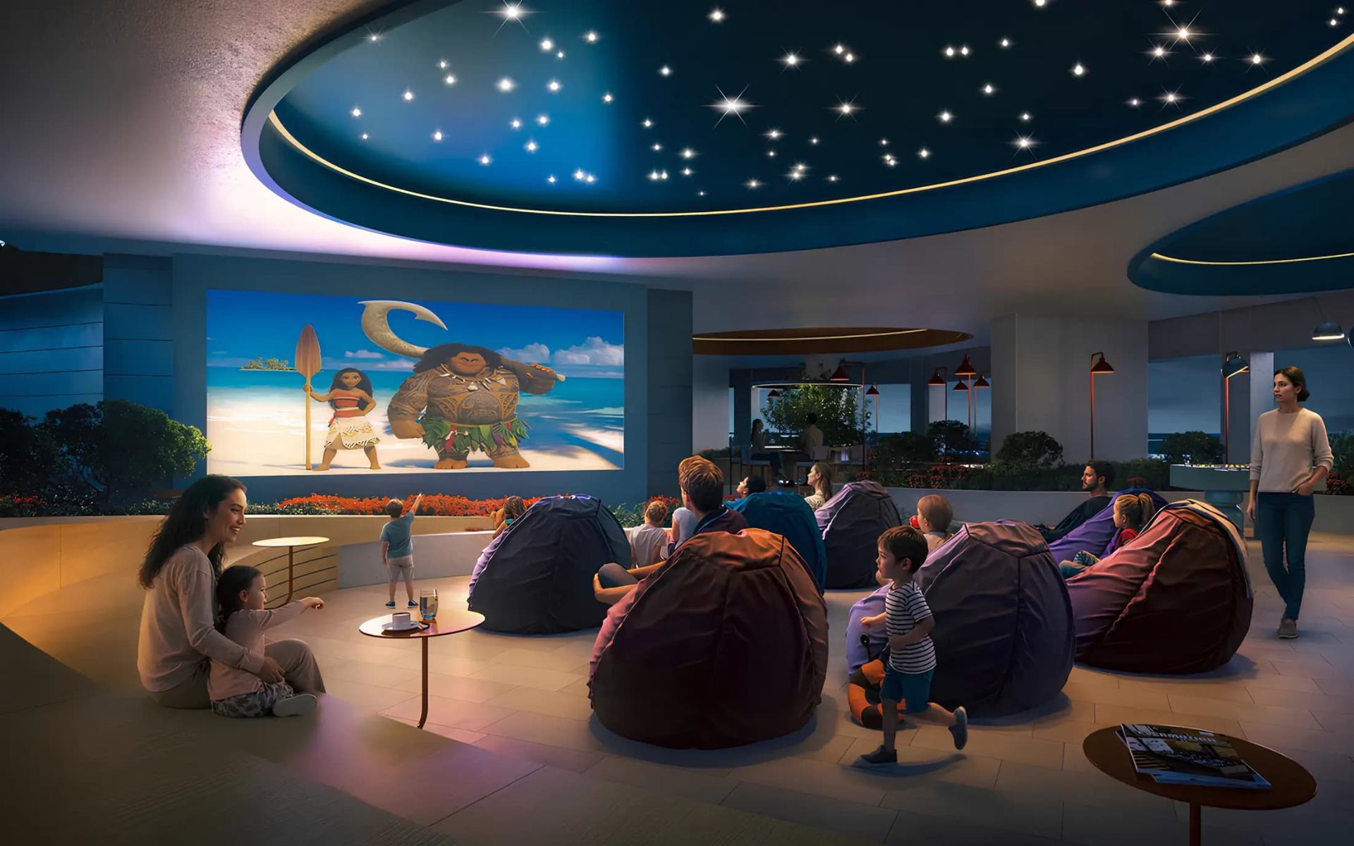 Rodinné kino s hvězdným stropem a bean bag sedáky