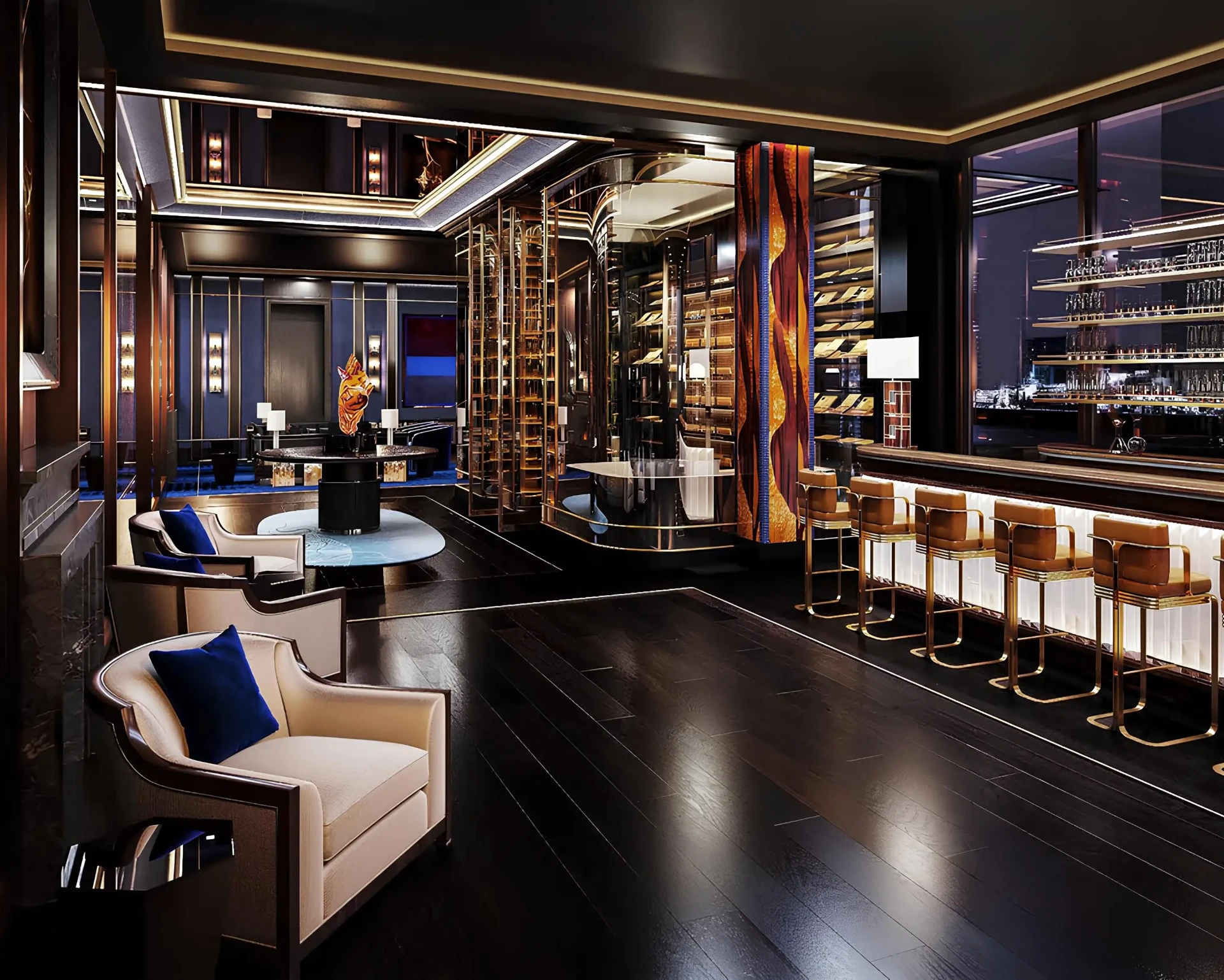 Cigar lounge a whisky bar s art-deco detaily
