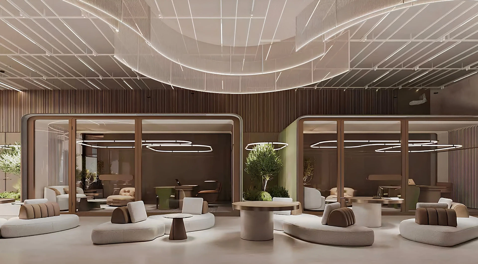 Coworkingové privátní kabiny s LED světelnou architekturou