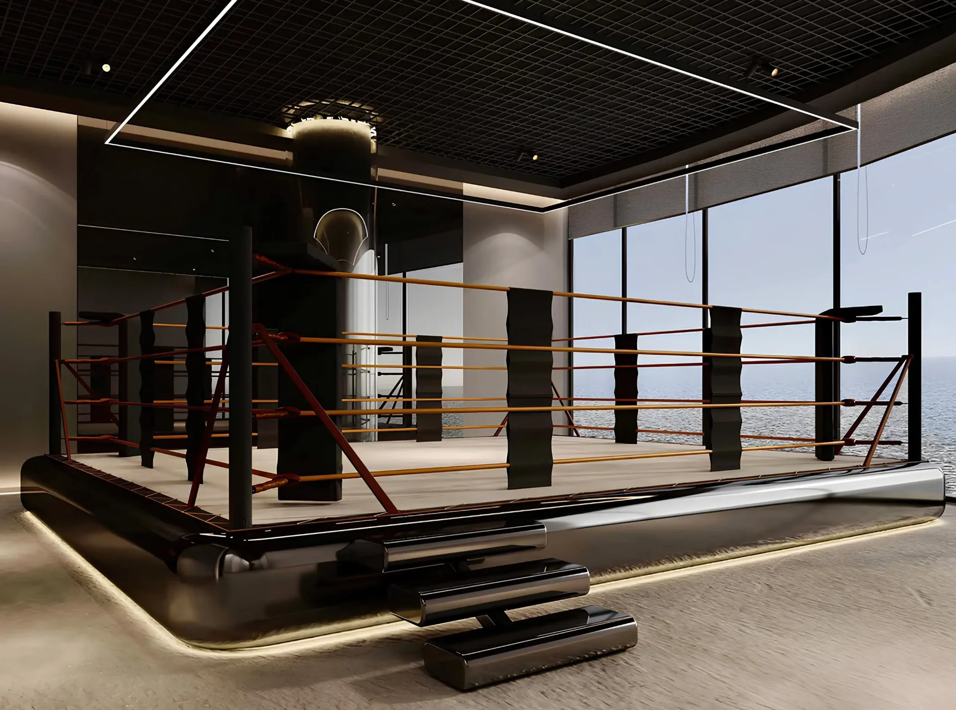 Boxerský ring s výhledem na moře