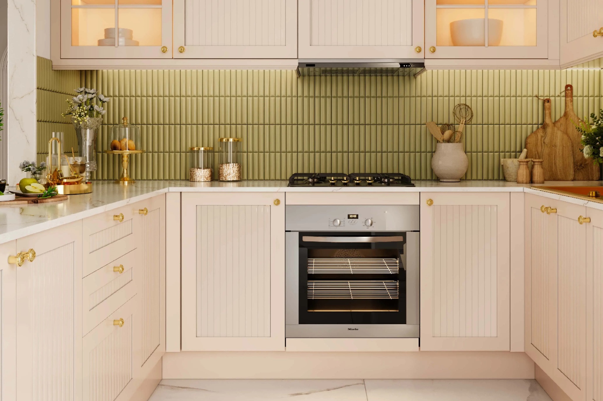Provençal-style kitchen with marble worktop and built-in Miele appliances